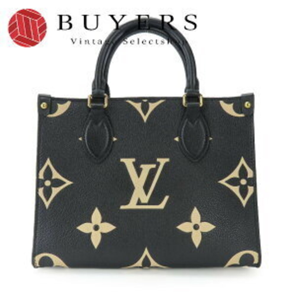 Louis Vuitton OnTheGo Handbag Monogram Empreinte Black Beige Bicolor